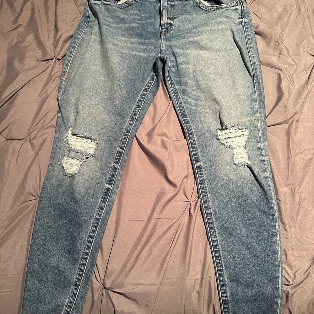 True Religion Women's Light Blue Ripped Skinny Jeans